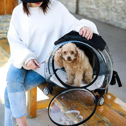 Cat Stroller, Clear Cat Carrier with Ventilation Holes, Silent Wheels, Convenient Portable Cats Dogs Backpack for Travel, Suitable for Cat Within 5kg, Dog Within 4kg Black - color: Black