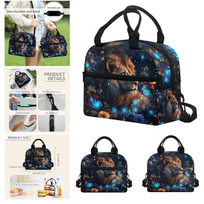 Aesthetic Lion Backpack for Kids Girls Backpack with Lunch Box Water Bottle Holder and Soft Pencil Pouch 4Pcs Set 17" Bookbag with Large Front Pocket for School Sturdy Elementary School Bag - color: Aesthetic Lion-1