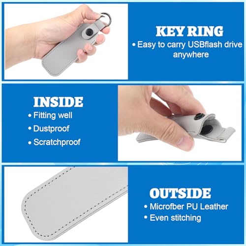 Ymapinc 1Pcs Leather USB Flash Drive Holder, PU Storage Case, Portable Carrying Pouch with Keychain for Travel - Gray - color: gray