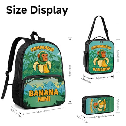 Zhazieon Adjustable Rucksack Lunch Bag Pencil Case Tung Tung Tung Sahur Backpacks 3pcs Set(Black-B3) - color: Black-b3