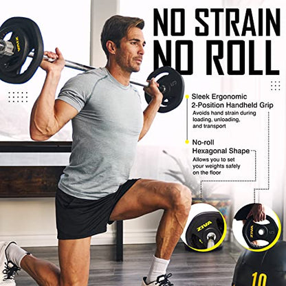 ZIVA 35lb Studio Barbell Weight Set – Adjustable Home Gym Kit with Standard Rubber Urethane Plates, 5' Chrome Bar (1.18" diam) & Collars | Extra Plates Not Included - size: Pair - 2.5lb Discs