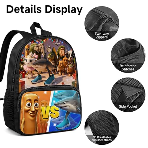 Zhazieon Adjustable Rucksack Lunch Bag Pencil Case Tung Tung Tung Sahur Backpacks 3pcs Set (Black-C3) - color: Black-c3