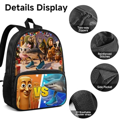 Zhazieon Adjustable Rucksack Lunch Bag Pencil Case Tung Tung Tung Sahur Backpacks 3pcs Set (Black-C3) - color: Black-c3