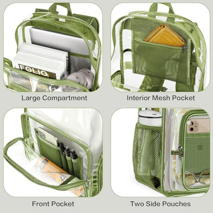 Clear Backpack Heavy Duty Large Transparent Backpack with Reinforced Bottom Multi-pockets for College, Travel, Workplace Security - Green - color: Green