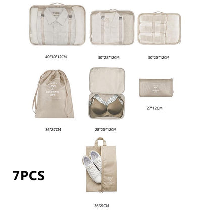7pcs high-capacity travel storage set, travel storage bag, clothing protection bag, nylon packing cube and storage bag, suitable for clothing, pants, shoes, socks, lightweight holiday style duffel bag