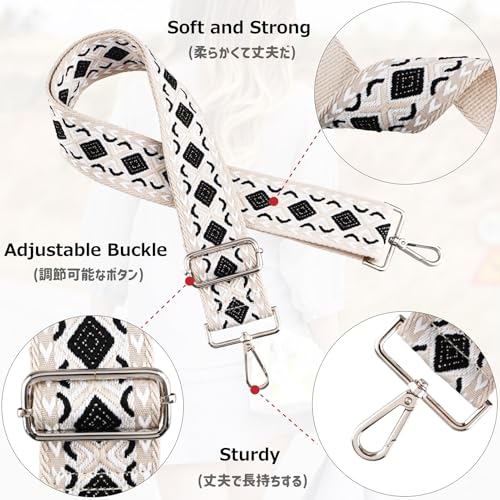 Azarxis Wide Replacement Shoulder Strap Adjustable Crossbody Canvas Webbing for Messenger Bag Laptop Computer Bag - color: #3 - Black & White Rhombus