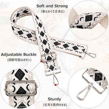 Azarxis Wide Replacement Shoulder Strap Adjustable Crossbody Canvas Webbing for Messenger Bag Laptop Computer Bag - color: #3 - Black & White Rhombus