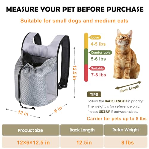 Dog Front Carrier Backpack,Ventilated Mesh Puppy Back Pack with Safety Belt,Adjustable Breathable Pet Carrier for Small Dogs Cats,Lightweight Doggy Backpack for Hiking Cycling Outdoor - color: Gray