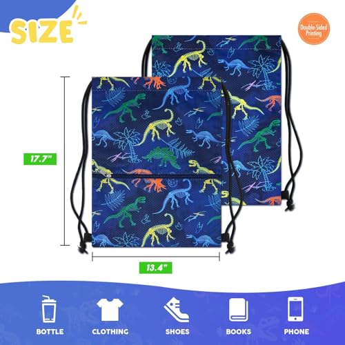 WAWASAM Kids Drawstring Backpack, Gym Swim Bag Cinch Bag for Girls Boys with Zipper Pocket - color: Dinosuar E