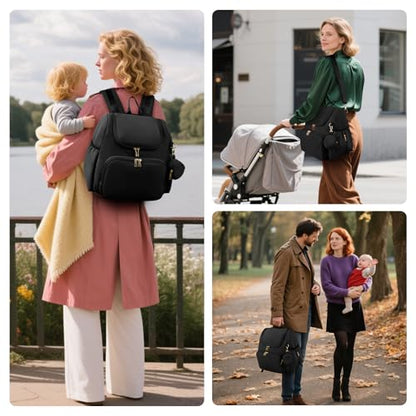 CEI-CEI Neoprene Diaper Bag Backpack Stylish Baby Maternity Bags Travel Tote for Mom with Insulated Pockets, Changing Pad, Stowable Shoulder Strap - color: Black