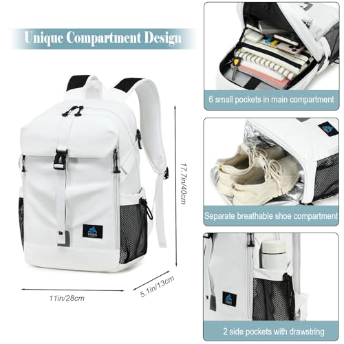 Basketball Backpack with Ball and Shoes Compartment Large Basketball Bag Backpack for Men Women Fit Volleyball, Soccer, Football, Sports Training Equipment Bags, White - color: White