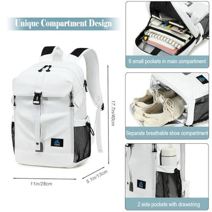Basketball Backpack with Ball and Shoes Compartment Large Basketball Bag Backpack for Men Women Fit Volleyball, Soccer, Football, Sports Training Equipment Bags, White - color: White