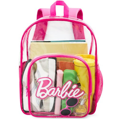 Get Trend Barbie Girls Clear Backpack, 17 inch Transparent School Bookbag, See Through Travel Bag with Straps, Gifts for Girls (Pink Barbie) - color: Pink Barbie