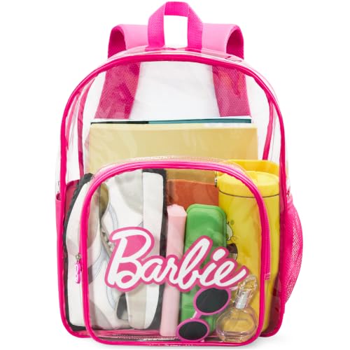Get Trend Barbie Girls Clear Backpack, 17 inch Transparent School Bookbag, See Through Travel Bag with Straps, Gifts for Girls (Pink Barbie) - color: Pink Barbie
