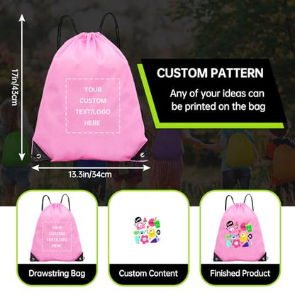 JEOHLORY pack of 50 Custom Bags With Your Logo,Drawstring Backpacks Bulk String Bag,Great for Travelling, Gym and for Everyday Use (Custom Pink) - color: Custom Pink