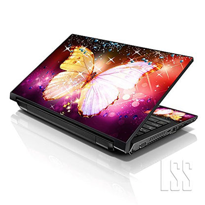 LSS 15-15.6" Laptop Sleeve Bag with Matching Laptop Skin Sticker & Mouse Pad Combo | Carrying Case for 14" 15" 15.6" - Sparkling Butterfly - color: Sparkling Butterfly, size: 15 inch