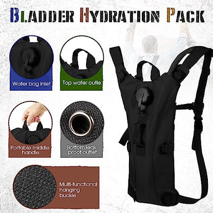 Sanwuta 2 Pcs Hydration Backpack with 3 Liter Water Bladder Tactical Lightweight 17.72 x 7.87 Inch Hydration Pack Backpack Water Backpack Hydration Bag Water Bag for Hiking Running - color: Black