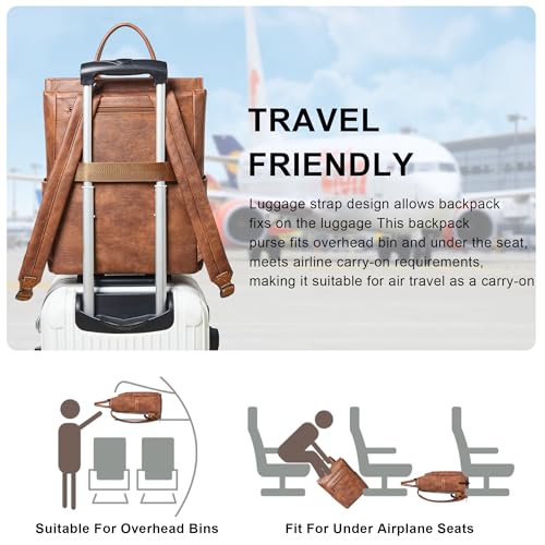 Leather Laptop Backpack for Women, Travel Backpack Purse Fits 15.6 Inch Laptop, Casual Daypack with Laptop Compartment for Men Teachers College Work Business Nurse Weekender, Black - color: 1-1 Brown