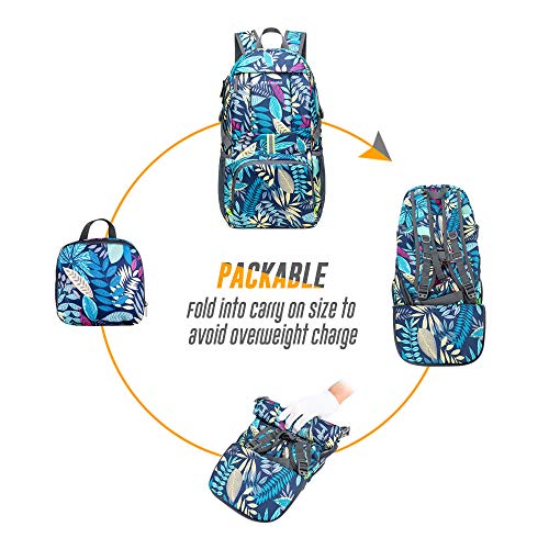 35L Lightweight Packable Backpack Waterproof Durable Hiking Travel Backpack Daypack - color: Blue-leaf