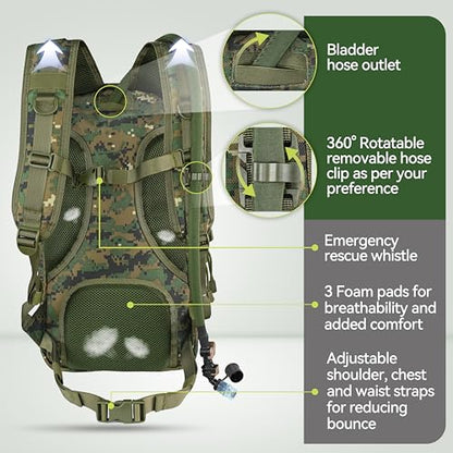 MARCHWAY Tactical Molle Hydration Pack with 3L TPU Water Bladder, Military Backpack for Backpacking, Hiking, Running, Cycling