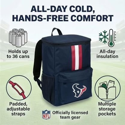 Cooler Backpack – Portable Soft Sided Ice Chest – Insulated Bag Holds 36 Cans - Football Gear – Show Your Team Spirit with Officially Licensed Fan Gear - style: Houston Texans