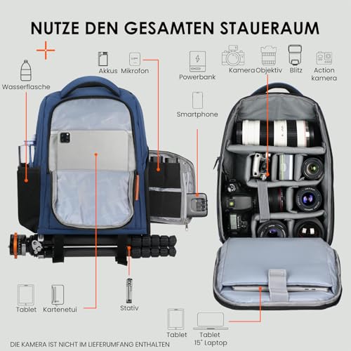 TARION Camera Backpacks for Photographers - Camera Bag Photography Backpack with 15" Laptop Compartment Side Access Tripod Holder - Waterproof Rain Cover- Anti-theft Hidden Pocket - TB04 Blue - color: Blue