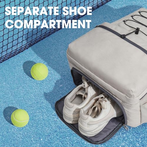 G4Free Tennis Bag, Tennis Backpack for Women Men, Large Pickleball Bag, Holds 4 Rackets with Shoe Compartment - color: Ivory