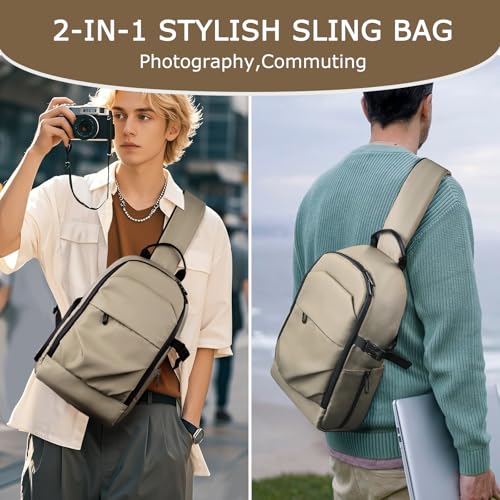 TAAOKA Camera Sling Bag, DSLR/SLR/Mirrorless Camera Backpack Case Shockproof Photography Backpack with Tripod Holder & Removable Modular Inserts Compatible with Canon/Nikon/Sony/Fuji - color: Coffee, size: Medium 9.06 x 5.12 x 15.16 inches