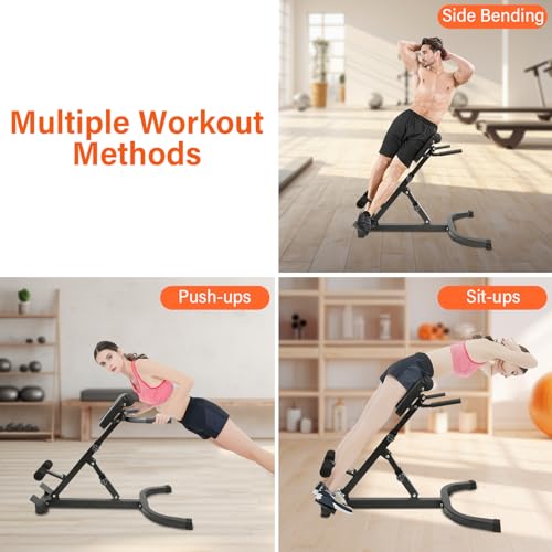 Roman Chair Back Extension Weight Bench Ab Machine Foldable Angle Height Adjustable Sit up Exercise Multi-Functional Workout Home Gym Exercise Equipment Inversion Table for Fitness - color: Black Adjustable