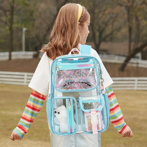 Clear Backpack for Girls Women, School Bookbag Heavy Duty See Through Backpacks (Sky Blue) - color: Blue