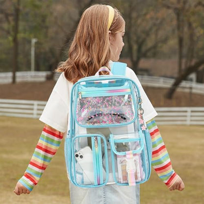 Clear Backpack for Girls Women, School Bookbag Heavy Duty See Through Backpacks (Sky Blue) - color: Blue