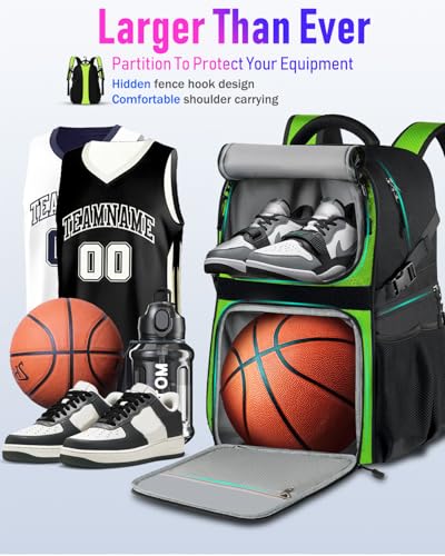 LOINTET Basketball Bag Backpack with Ball Holder Shoes Compartment, Large Basketball Accessories Sports Bag - color: Fluorescence