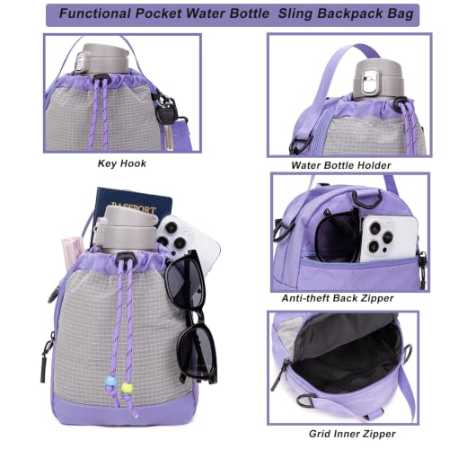 Water Bottle Carrier Bag with Strap, Water Bottle Holder Crossbody Backpack Handbags for Women Men for Hiking,Cycling - color: Purple
