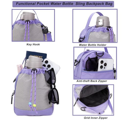 Water Bottle Carrier Bag with Strap, Water Bottle Holder Crossbody Backpack Handbags for Women Men for Hiking,Cycling - color: Purple