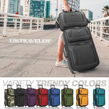 U.S. Traveler Rio Lightweight Softside Rolling Carry-on Suitcase, 2-Wheel Set, Black - color: Black, size: 21"/14"