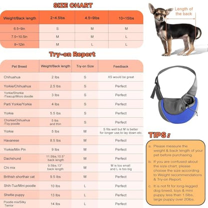 YUDODO Pet Sling Carrier for 5-9 lbs Small Dogs & Cats – Hands-Free Puppy Carrier with Safety Hook, Large Zipper Pocket, Soft Breathable Mesh, Adjustable Strap & Reflective Strip (Blue 1.0 M) - color: Blue 1.0 Basic (Zipper Pocket), size: Medium (4.5-9lbs