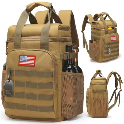 Tactical Backpack Cooler,Lunch Backpack for Men Adults Work with Handle，Soft Cooler Backpack Insulated Waterproof Leak Proof - color: Brown