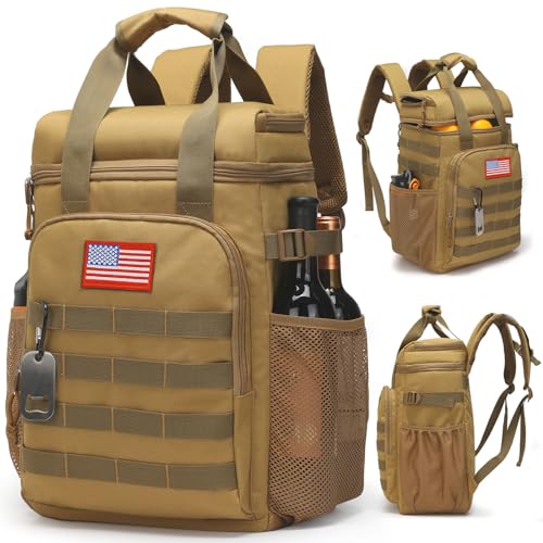 Tactical Backpack Cooler,Lunch Backpack for Men Adults Work with Handle，Soft Cooler Backpack Insulated Waterproof Leak Proof - color: Brown