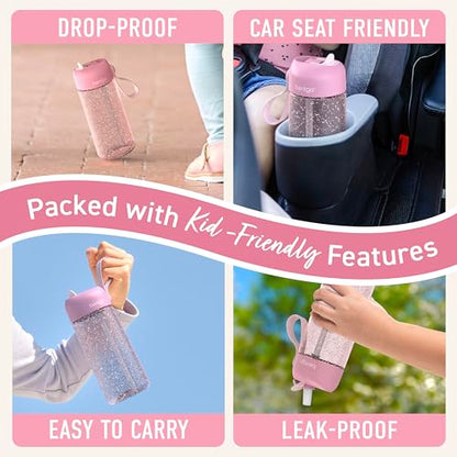 Bentgo Kids Water Bottle - Leak-Proof, Durable Tritan PFAS- & BPA-Free 15 fl oz, Kids/Toddlers Ages 3+ for School & Sports; Bite & Sip Spout, Carrying Handle, Dishwasher Safe (Petal Pink - Glitter) - color: Petal Pink