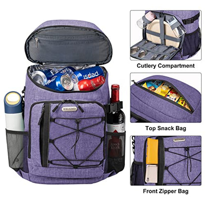 HXLGMD Backpack Coolers Insulated Leak Proof 30 Cans, Soft Sided Insulated Cooler Bags Ice Chest Backpack for Beach Travel Camping, with Reusable Ice Packs - color: Purple