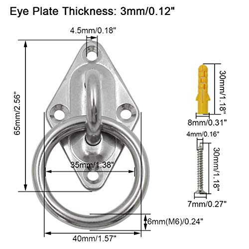 4Pcs M6 Diamond Pad Eye Plate with Ring Hook, Ceiling Hooks Wall Mount Bracket, Heavy Duty Stainless Steel Anchor Mount for Yoga Swings Hammocks/Boat Rigging/Suspension Training Straps - size: M6 (Diamond Pad Eye)