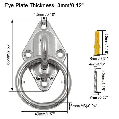 4Pcs M6 Diamond Pad Eye Plate with Ring Hook, Ceiling Hooks Wall Mount Bracket, Heavy Duty Stainless Steel Anchor Mount for Yoga Swings Hammocks/Boat Rigging/Suspension Training Straps - size: M6 (Diamond Pad Eye)