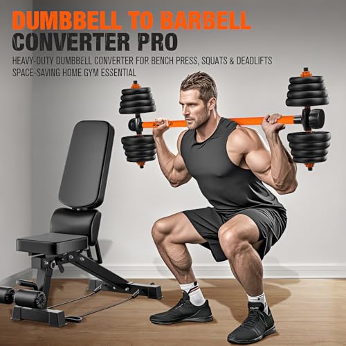 Dumbbell Converter, Convert Dumbbells to Barbell Set, Weight Bar for Bench Presses, Squats, Hip Thrust, Deadlifts, Home Weightlifting and Strength Training, Versatile Home Gym Equipment - color: 1-Orange