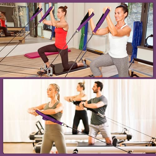 TOBWOLF Pilates Straps - Double Loop D-Ring Straps for Reformer, Padded, Home Gym Workout - color: Purple