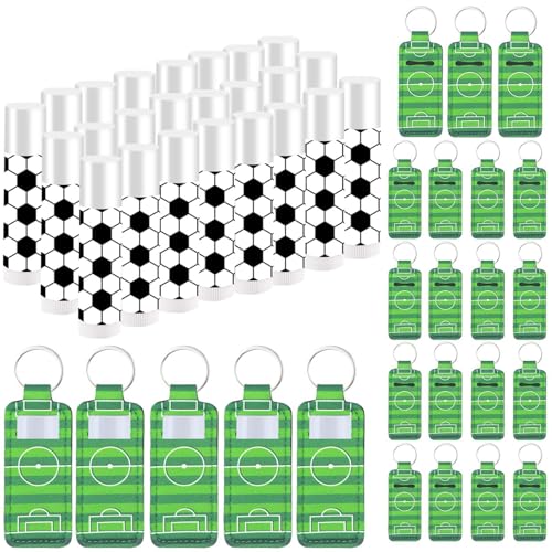24 Sets Soccer Party Favors Lip Balm and Lipstick Holder Keychain Bulk Sport Ball Team Gifts Natural Moisturizing Lip Balm Keychains Portable Pouch for Team Soccer Sports Party Supplies - style: Soccer