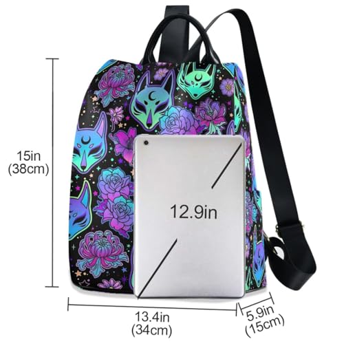 MNSRUU Women Backpack Purse Magic Purple Fox Backpack for Women Anti-theft Shoulder Bag Carry On Backpack Lightweight Rucksack Fashion Travel Ladies Bags - color: Goth 12