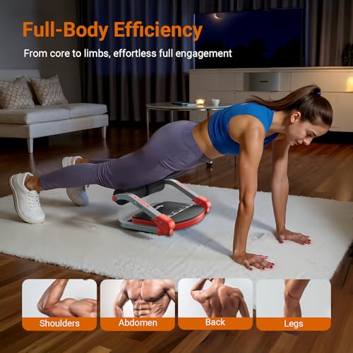 MERACH Ab Machine, Sit Up Exercise Equipment with 3 Adjustable Resistance Levels, Automatic Rebound Ab Crunch Machine for Core Workout, Ab Workout Equipment for Stomach - style: Square(Red)