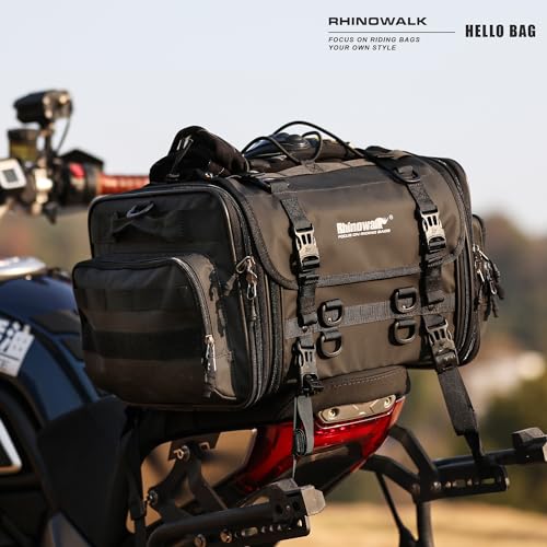 Rhinowalk Motorcycle Tail Bag, Expandable Motorcycle Travel Luggage Bags 33-45L, Waterproof All-Weather Trunk Rack Bag with Sissy Bar Straps & Helmet Rain Cover-Black - color: Black 33-45L
