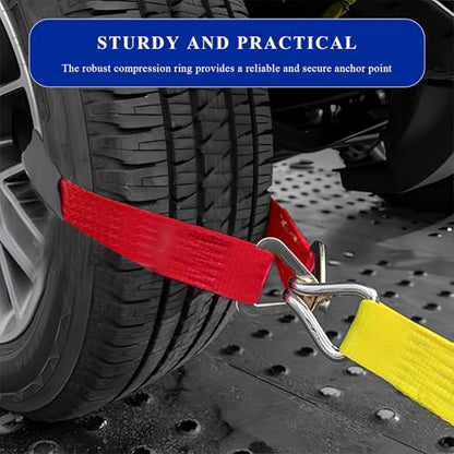 2" × 29" Premium Axle Tie Down Strap with D Rings, Heavy Duty Car Tire Wheel Tie-Down with Protective Sleeve, 6614 Lbs Adjustable Axle Tow Strap for Securing Vehicle Transport (Red) - color: Red