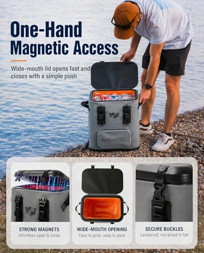 30 Can Magnetic Backpack Cooler, Zipperless Soft Cooler Backpack with Wide-Mouth Magnetic Lid, Leakproof Insulated Soft Sided Cooler for Beach, Fishing, Tailgating & Kayak - color: Gray